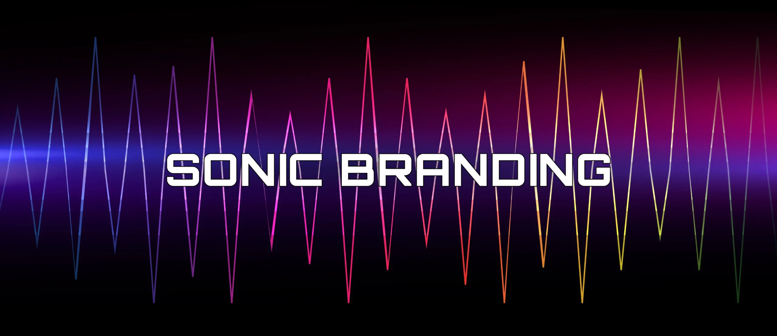 Sonic branding concept with colorful sound waves and futuristic typography on a dark background